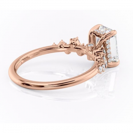 Inel de logodnă Liora din aur Rose 18kt cu moissanite tăietură radiantă – Pietre laterale rafinată pentru profil înalt | Personalizează și configurează gratuit online [2]
