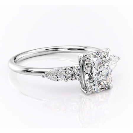 Pernă alungită - Inel de logodnă Lucinda din aur Alb 14kt cu moissanite tăietură asscher – Montură cu trei pietre rafinată pentru profil înalt | Personalizează și configurează gratuit online