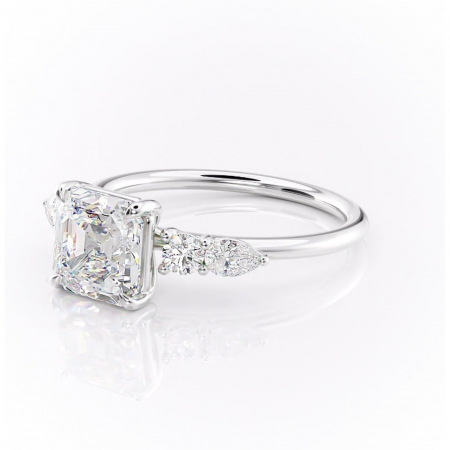 Inel de logodnă Lucinda din aur Alb 14kt cu moissanite tăietură asscher – Montură cu trei pietre rafinată pentru profil înalt | Personalizează și configurează gratuit online [6]