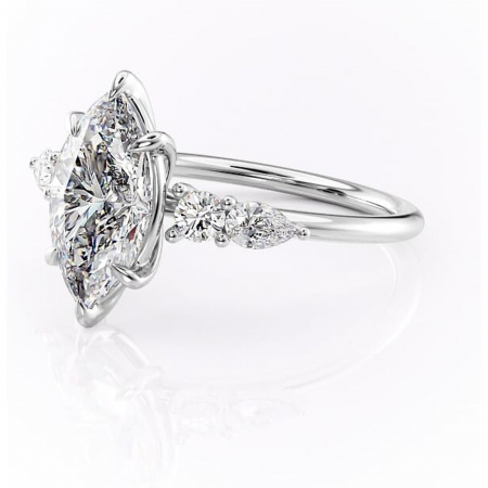 Inel de logodnă Lucinda din aur Alb 18kt cu moissanite tăietură marquise – Montură cu trei pietre rafinată pentru profil înalt | Personalizează și configurează gratuit online [6]
