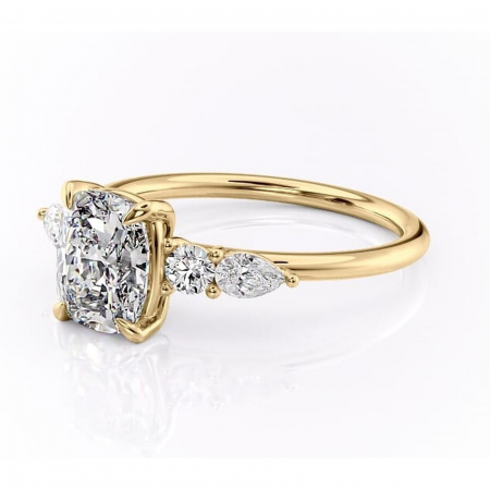 Inel de logodnă Lucinda din aur Galben 14kt cu moissanite tăietură asscher – Montură cu trei pietre rafinată pentru profil înalt | Personalizează și configurează gratuit online [6]