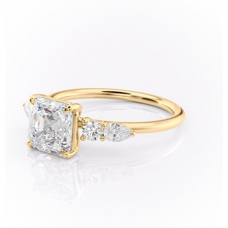 Inel de logodnă Lucinda din aur Galben 14kt cu moissanite tăietură asscher – Montură cu trei pietre rafinată pentru profil înalt | Personalizează și configurează gratuit online [6]