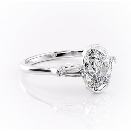 Ovală - Inel de logodnă Lunaria din aur Alb 14kt cu moissanite tăietură ovală – Solitar rafinată pentru profil înalt | Personalizează și configurează gratuit online