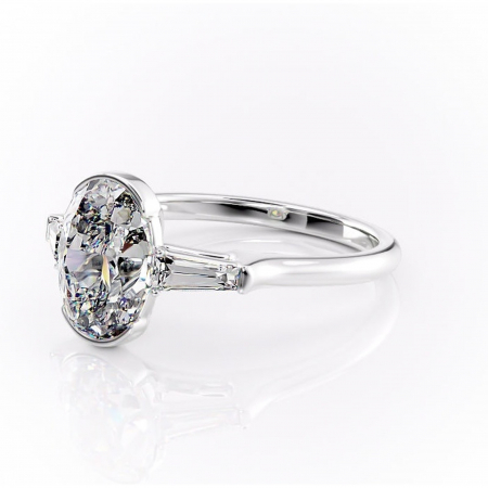 Inel de logodnă Lunaria din aur Alb 14kt cu moissanite tăietură ovală – Solitar rafinată pentru profil înalt | Personalizează și configurează gratuit online [6]