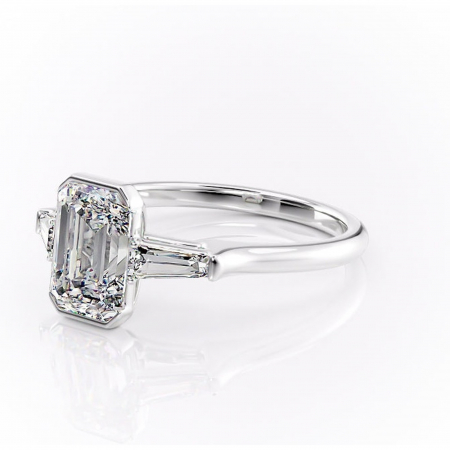 Inel de logodnă Lunaria din aur Alb 14kt cu moissanite tăietură smarald – Solitar rafinată pentru profil înalt | Personalizează și configurează gratuit online [6]