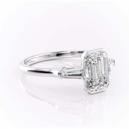 Smarald - Inel de logodnă Lunaria din aur Alb 14kt cu moissanite tăietură smarald – Solitar rafinată pentru profil înalt | Personalizează și configurează gratuit online