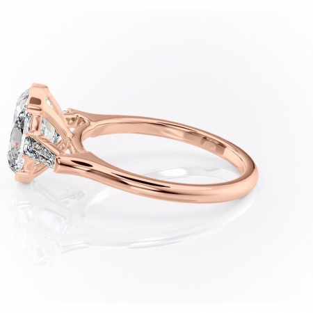 Inel de logodnă Lunaria din aur Rose 14kt cu moissanite tăietură ovală – Solitar rafinată pentru profil înalt | Personalizează și configurează gratuit online [5]