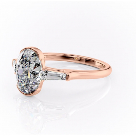 Inel de logodnă Lunaria din aur Rose 14kt cu moissanite tăietură ovală – Solitar rafinată pentru profil înalt | Personalizează și configurează gratuit online [6]