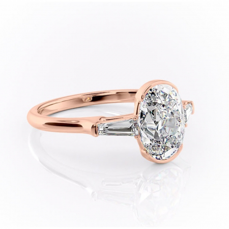 Ovală - Inel de logodnă Lunaria din aur Rose 18kt cu moissanite tăietură ovală – Solitar rafinată pentru profil înalt | Personalizează și configurează gratuit online