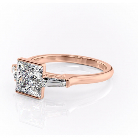 Inel de logodnă Lunaria din aur Rose 14kt cu moissanite tăietură princess – Solitar rafinată pentru profil înalt | Personalizează și configurează gratuit online [6]
