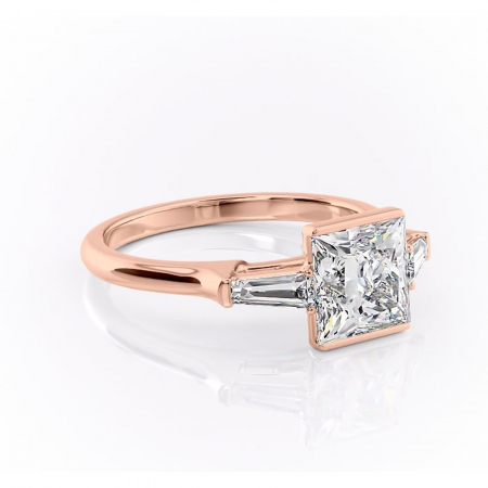 Aur roz - Inel de logodnă Lunaria din aur Rose 18kt cu moissanite tăietură princess – Solitar rafinată pentru profil înalt | Personalizează și configurează gratuit online