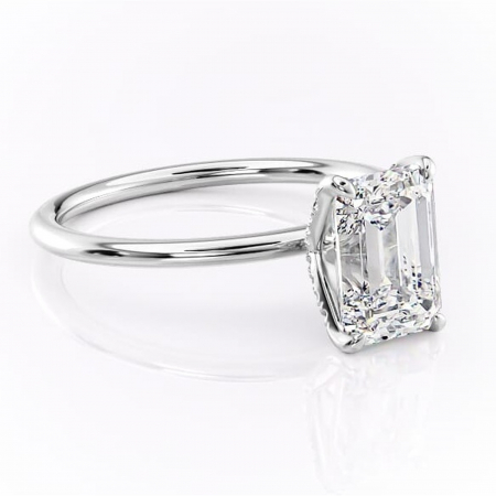 Smarald - Inel de logodnă Lux din aur Alb 14kt cu moissanite tăietură smarald – Solitar rafinată pentru profil înalt | Personalizează și configurează gratuit online