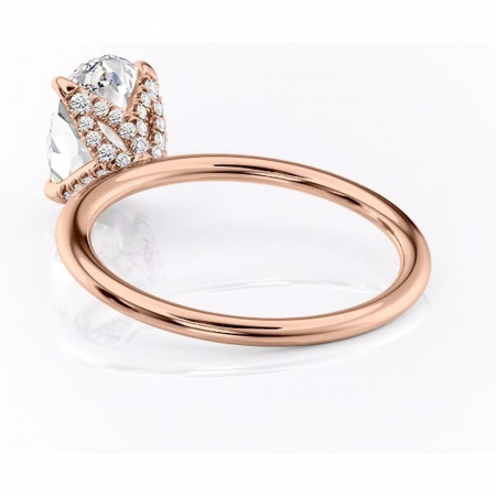 Inel de logodnă Lux din aur Rose 14kt cu moissanite tăietură ovală – Solitar rafinată pentru profil înalt | Personalizează și configurează gratuit online [3]