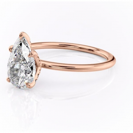 Inel de logodnă Lux din aur Rose 18kt cu moissanite tăietură pară – Solitar rafinată pentru profil înalt | Personalizează și configurează gratuit online [6]
