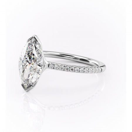 Inel de logodnă Maelis din aur Alb 14kt cu moissanite tăietură marquise – Montură închisă rafinată pentru profil mediu | Personalizează și configurează gratuit online [6]