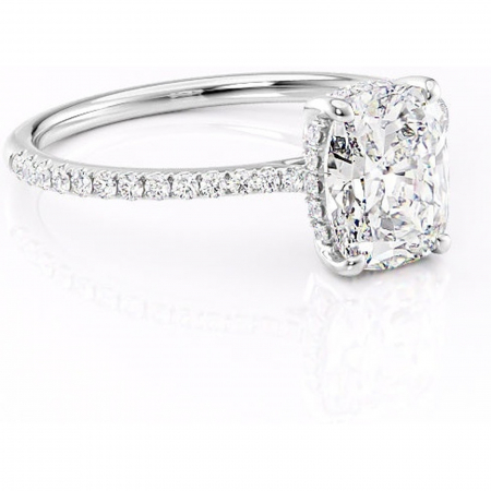 Pernă alungită - Inel de logodnă Marigold din aur Alb 14kt cu moissanite tăietură pernă – Montură pavé rafinată pentru profil jos | Personalizează și configurează gratuit online