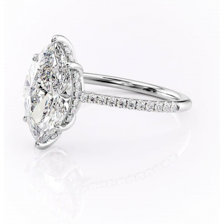 Inel de logodnă Marigold din aur Alb 14kt cu moissanite tăietură marquise – Montură pavé rafinată pentru profil jos | Personalizează și configurează gratuit online [6]