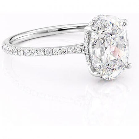 Ovală - Inel de logodnă Marigold din aur Alb 14kt cu moissanite tăietură ovală – Montură pavé rafinată pentru profil jos | Personalizează și configurează gratuit online