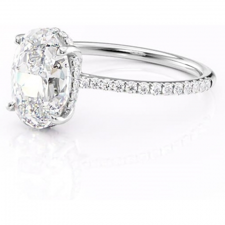 Inel de logodnă Marigold din aur Alb 14kt cu moissanite tăietură ovală – Montură pavé rafinată pentru profil jos | Personalizează și configurează gratuit online [6]