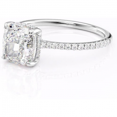 Inel de logodnă Marigold din aur Alb 18kt cu moissanite tăietură pernă – Montură pavé rafinată pentru profil jos | Personalizează și configurează gratuit online [6]