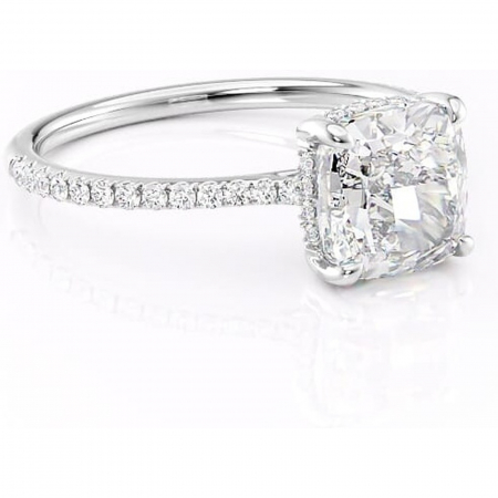 Pernă - Inel de logodnă Marigold din aur Alb 14kt cu moissanite tăietură pernă – Montură pavé rafinată pentru profil jos | Personalizează și configurează gratuit online