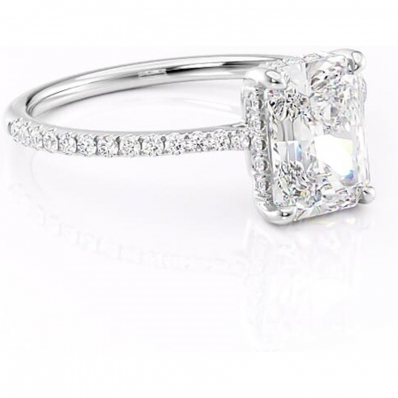 Radiantă - Inel de logodnă Marigold din aur Alb 14kt cu moissanite tăietură radiantă – Montură pavé rafinată pentru profil jos | Personalizează și configurează gratuit online