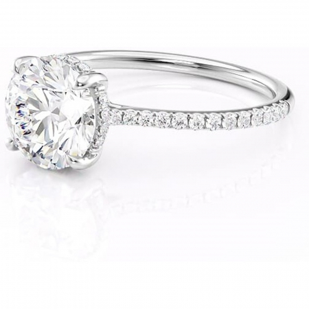 Inel de logodnă Marigold din aur Alb 14kt cu moissanite tăietură rotundă – Montură pavé rafinată pentru profil jos | Personalizează și configurează gratuit online [6]