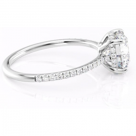 Inel de logodnă Marigold din aur Alb 14kt cu moissanite tăietură rotundă – Montură pavé rafinată pentru profil jos | Personalizează și configurează gratuit online [1]