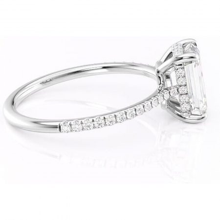 Inel de logodnă Marigold din aur Alb 14kt cu moissanite tăietură smarald – Montură pavé rafinată pentru profil jos | Personalizează și configurează gratuit online [1]