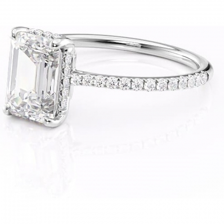 Inel de logodnă Marigold din aur Alb 14kt cu moissanite tăietură smarald – Montură pavé rafinată pentru profil jos | Personalizează și configurează gratuit online [6]