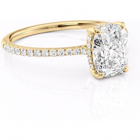 Pernă alungită - Inel de logodnă Marigold din aur Galben 14kt cu moissanite tăietură pernă – Montură pavé rafinată pentru profil jos | Personalizează și configurează gratuit online