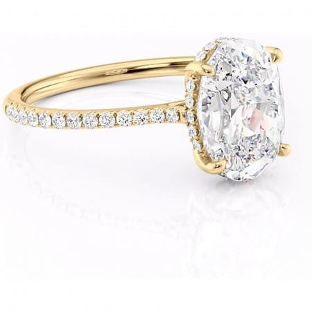 Ovală - Inel de logodnă Marigold din aur Galben 18kt cu moissanite tăietură ovală – Montură pavé rafinată pentru profil jos | Personalizează și configurează gratuit online