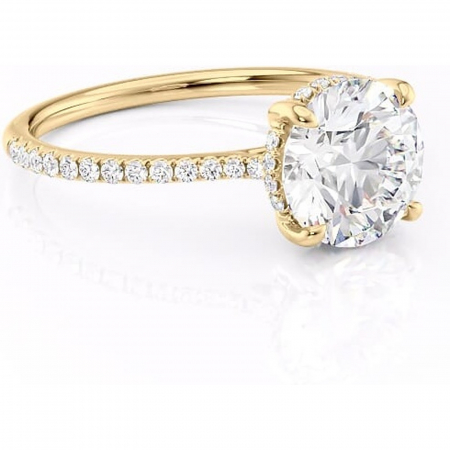 Aur galben - Inel de logodnă Marigold din aur Galben 14kt cu moissanite tăietură rotundă – Montură pavé rafinată pentru profil jos | Personalizează și configurează gratuit online