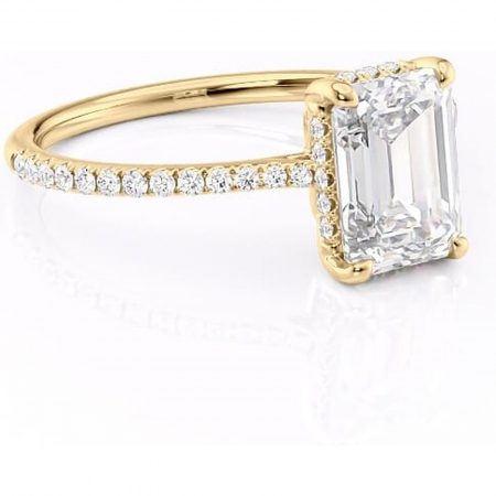 Aur galben - Inel de logodnă Marigold din aur Galben 18kt cu moissanite tăietură smarald – Montură pavé rafinată pentru profil jos | Personalizează și configurează gratuit online