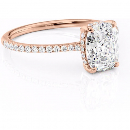 Aur roz - Inel de logodnă Marigold din aur Rose 14kt cu moissanite tăietură pernă – Montură pavé rafinată pentru profil jos | Personalizează și configurează gratuit online