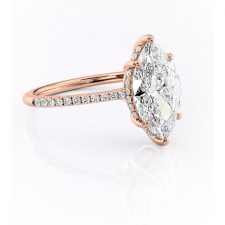 Aur roz - Inel de logodnă Marigold din aur Rose 18kt cu moissanite tăietură marquise – Montură pavé rafinată pentru profil jos | Personalizează și configurează gratuit online