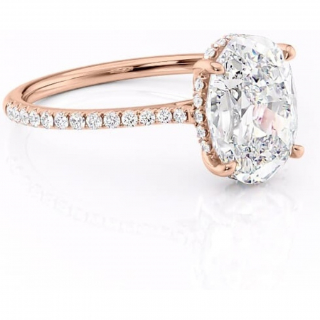 Aur roz - Inel de logodnă Marigold din aur Rose 18kt cu moissanite tăietură ovală – Montură pavé rafinată pentru profil jos | Personalizează și configurează gratuit online