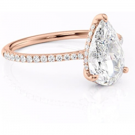 18K - Inel de logodnă Marigold din aur Rose 18kt cu moissanite tăietură pară – Montură pavé rafinată pentru profil jos | Personalizează și configurează gratuit online