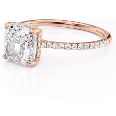 Inel de logodnă Marigold din aur Rose 14kt cu moissanite tăietură pernă – Montură pavé rafinată pentru profil jos | Personalizează și configurează gratuit online [6]