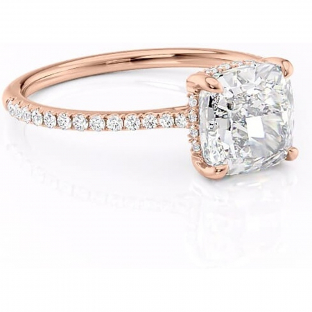 Pernă - Inel de logodnă Marigold din aur Rose 18kt cu moissanite tăietură pernă – Montură pavé rafinată pentru profil jos | Personalizează și configurează gratuit online