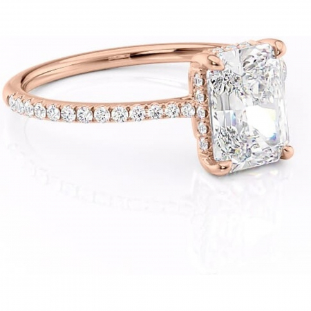 Aur roz - Inel de logodnă Marigold din aur Rose 18kt cu moissanite tăietură radiantă – Montură pavé rafinată pentru profil jos | Personalizează și configurează gratuit online
