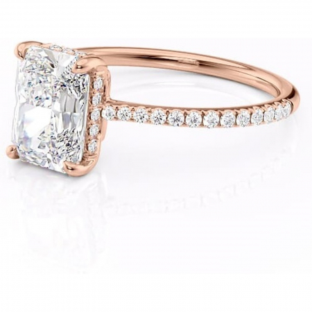 Inel de logodnă Marigold din aur Rose 14kt cu moissanite tăietură radiantă – Montură pavé rafinată pentru profil jos | Personalizează și configurează gratuit online [6]