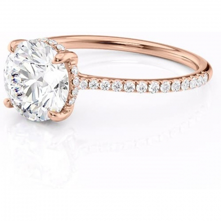 Inel de logodnă Marigold din aur Rose 14kt cu moissanite tăietură rotundă – Montură pavé rafinată pentru profil jos | Personalizează și configurează gratuit online [6]