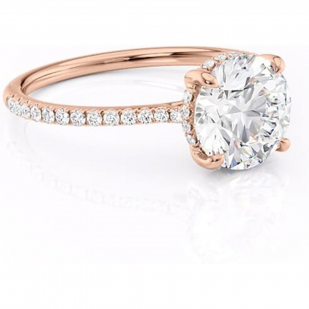 Aur roz - Inel de logodnă Marigold din aur Rose 14kt cu moissanite tăietură rotundă – Montură pavé rafinată pentru profil jos | Personalizează și configurează gratuit online