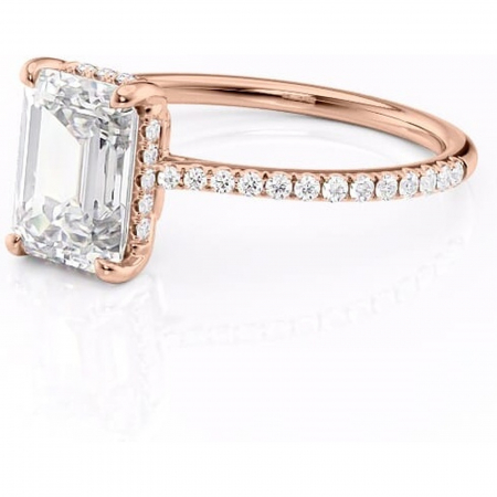 Inel de logodnă Marigold din aur Rose 14kt cu moissanite tăietură smarald – Montură pavé rafinată pentru profil jos | Personalizează și configurează gratuit online [6]