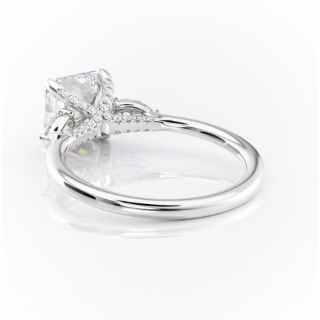 Inel de logodnă Matilda din aur Alb 14kt cu moissanite tăietură asscher – Montură cu trei pietre rafinată pentru profil înalt | Personalizează și configurează gratuit online [3]