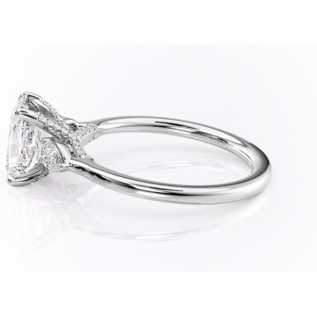 Inel de logodnă Matilda din aur Alb 14kt cu moissanite tăietură radiantă – Montură cu trei pietre rafinată pentru profil înalt | Personalizează și configurează gratuit online [5]