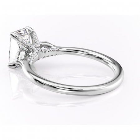 Inel de logodnă Matilda din aur Alb 14kt cu moissanite tăietură radiantă – Montură cu trei pietre rafinată pentru profil înalt | Personalizează și configurează gratuit online [4]