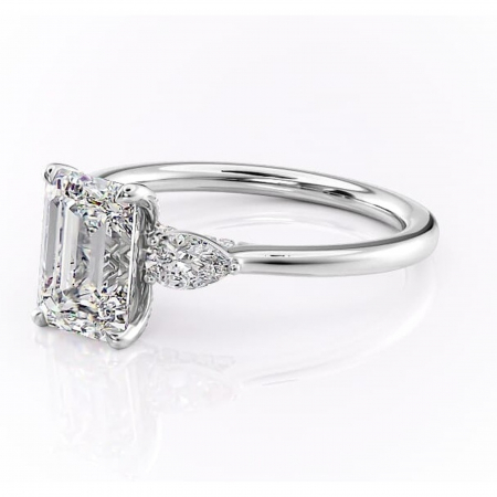 Inel de logodnă Matilda din aur Alb 14kt cu moissanite tăietură smarald – Montură cu trei pietre rafinată pentru profil înalt | Personalizează și configurează gratuit online [6]