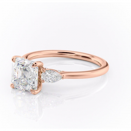 Inel de logodnă Matilda din aur Rose 14kt cu moissanite tăietură asscher – Montură cu trei pietre rafinată pentru profil înalt | Personalizează și configurează gratuit online [6]